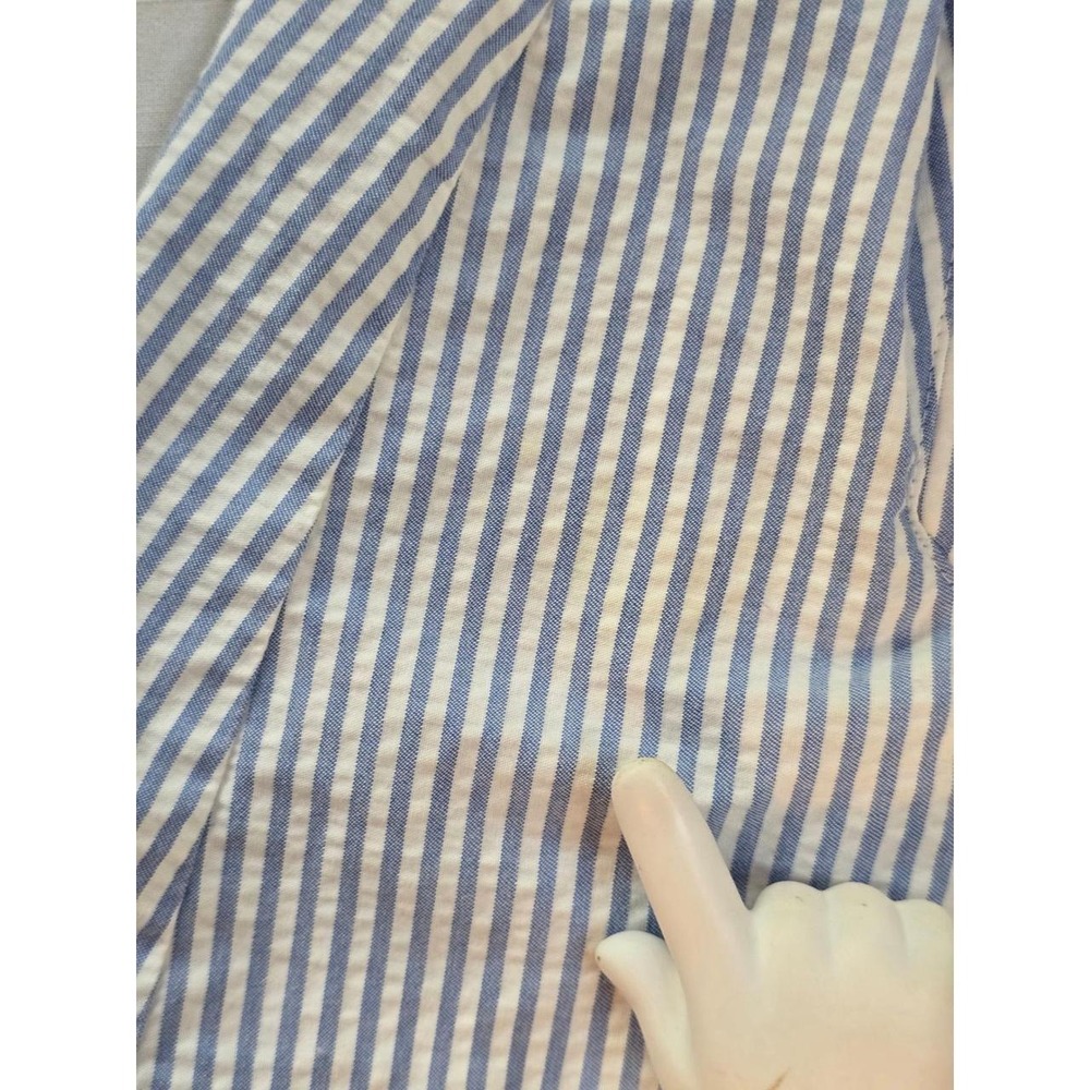 Zara Basic Floral Embroidered Seersucker Bell Sleeve Top Blue White Stripe XS - Picture 6 of 8